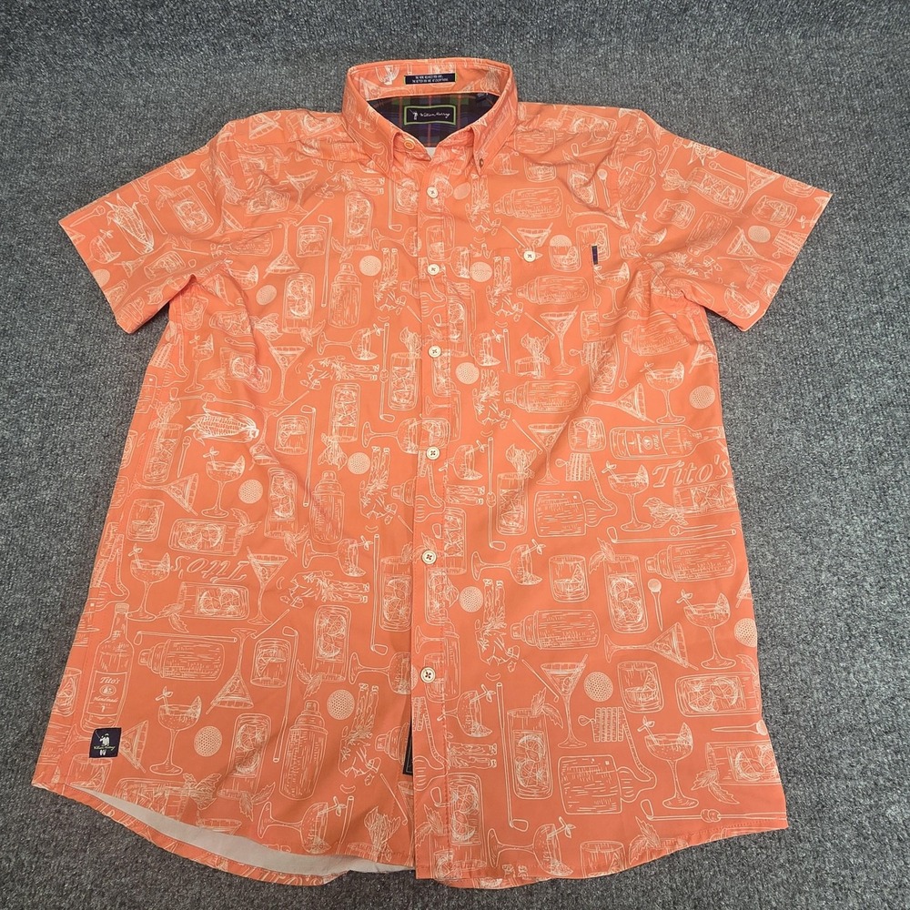 William Murray Shirt Mens Small Orange Short Sleeve Tito's Vodka Golf Button Up
